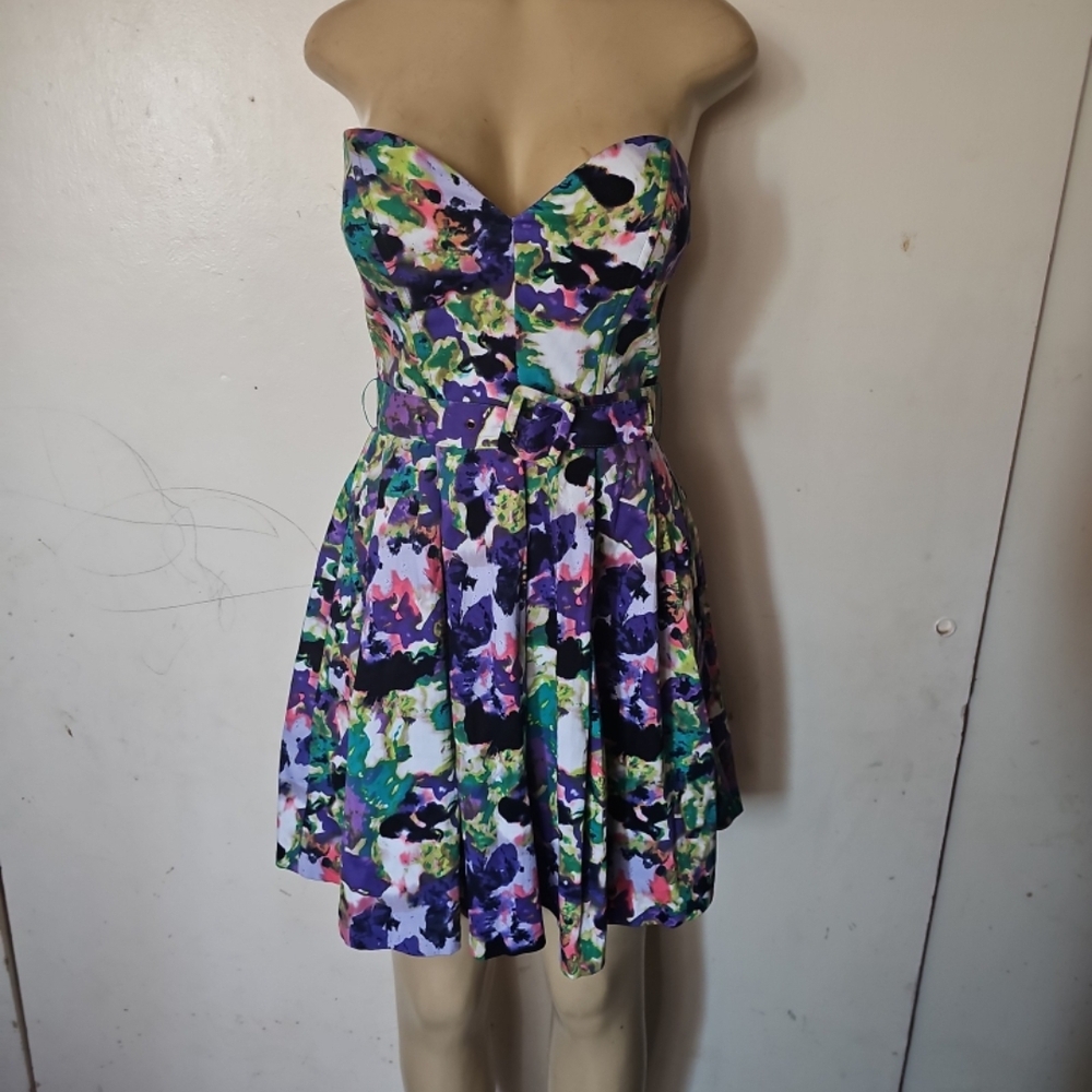 Minuet Petite Strapless Floral Print Dress in Purple Multi